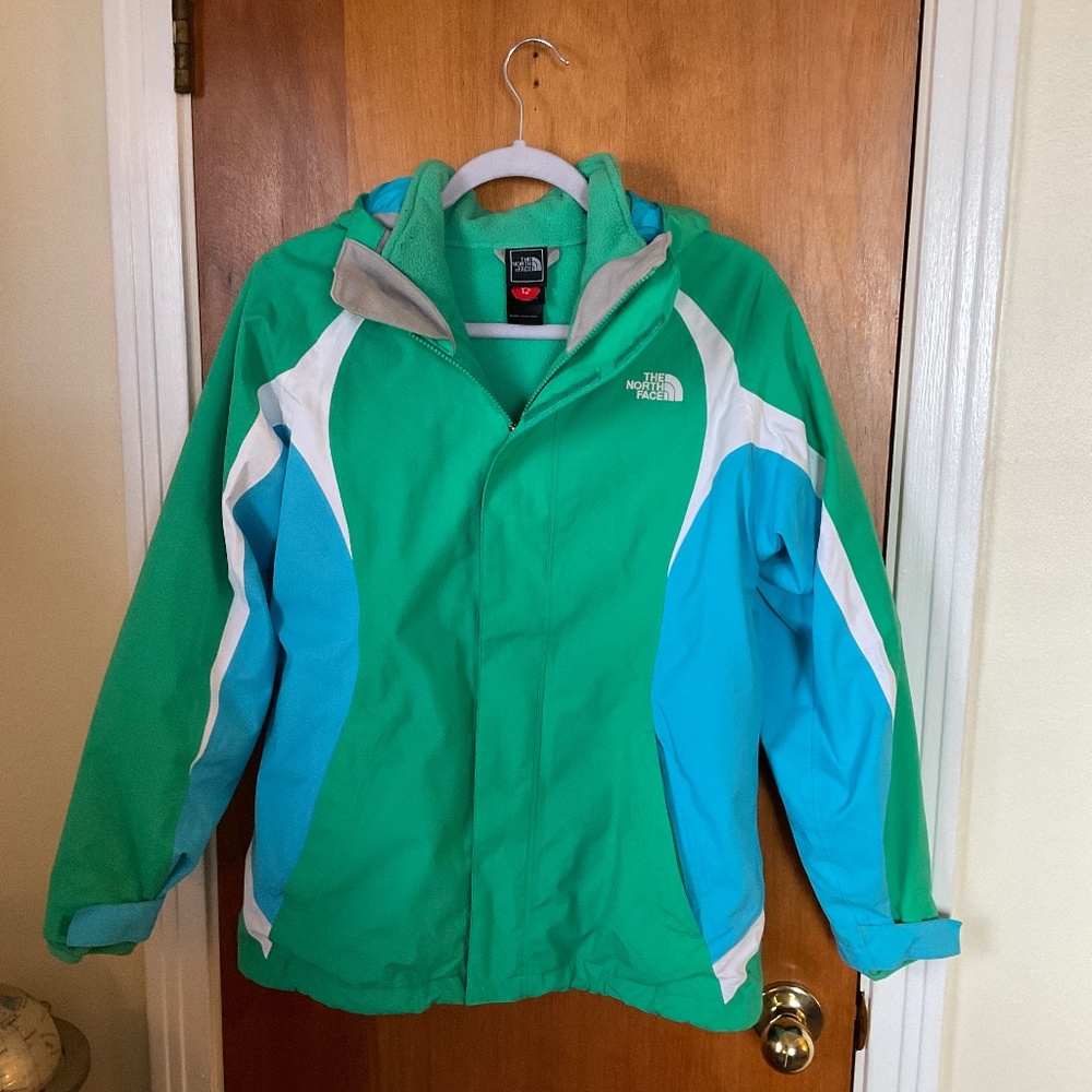 The North Face Hyvent Jacket Girls XL Green Windbreaker Coat READ